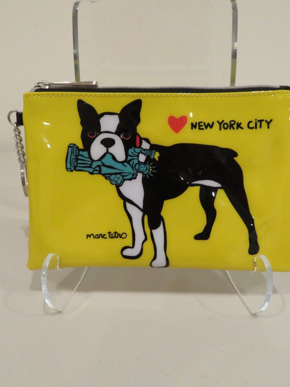 Marc Tetro Boston Terrier NYC Yellow Pouch Keyring